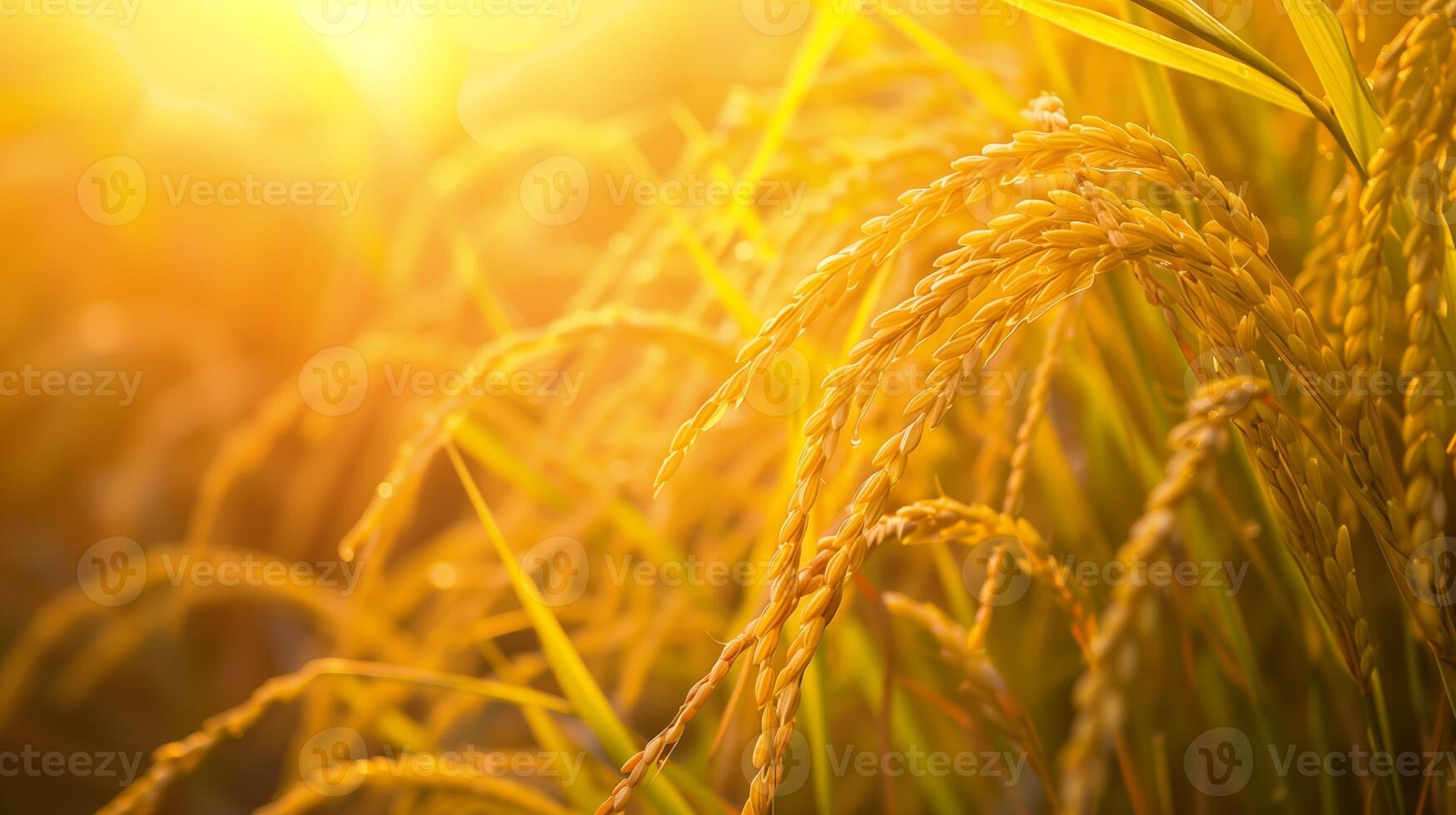 Realistic photograph of a yellow paddy ready to harvest. Generated by artificial intelligence. photo