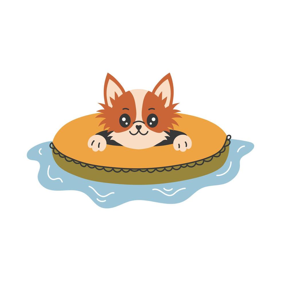 Cute Chihuahua dog swimming on lifebuoy illustration vector