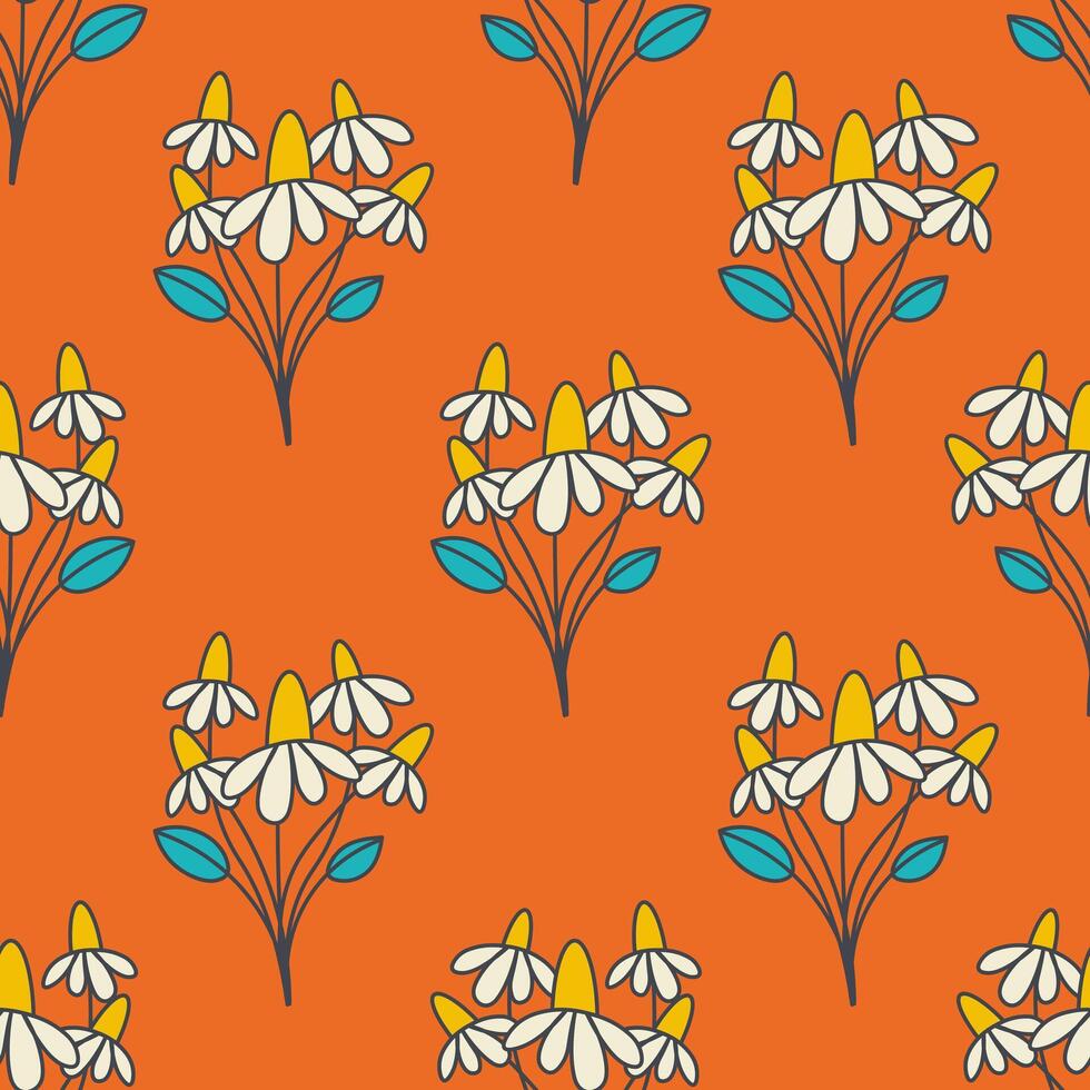 Chamomile bouquet Seamless Pattern in Retro style vector