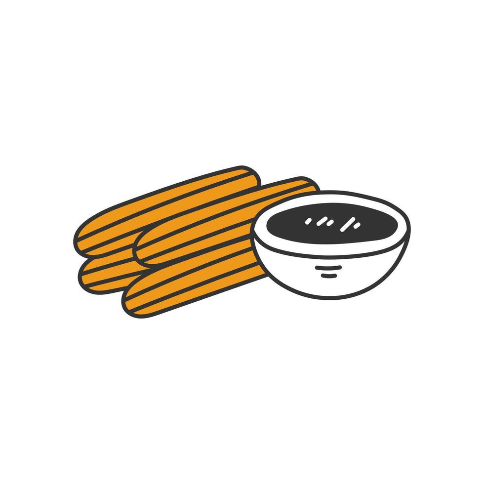 Churro with chocolate doodle illustration vector