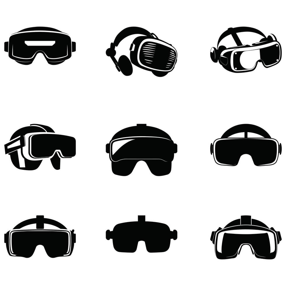 Immerse Yourself VR Headset Silhouettes for Futuristic Designs and Presentations vector