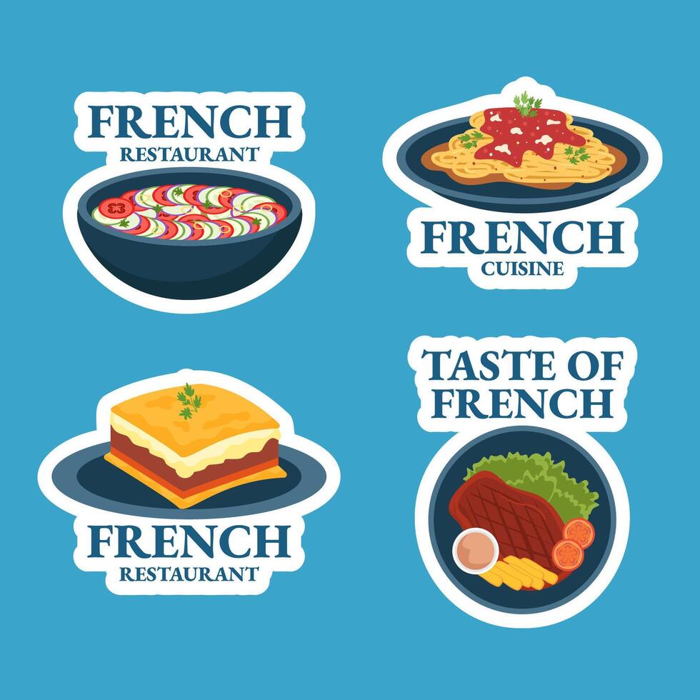 French Restaurant Label Flat Cartoon Hand Drawn Templates Background Illustration vector