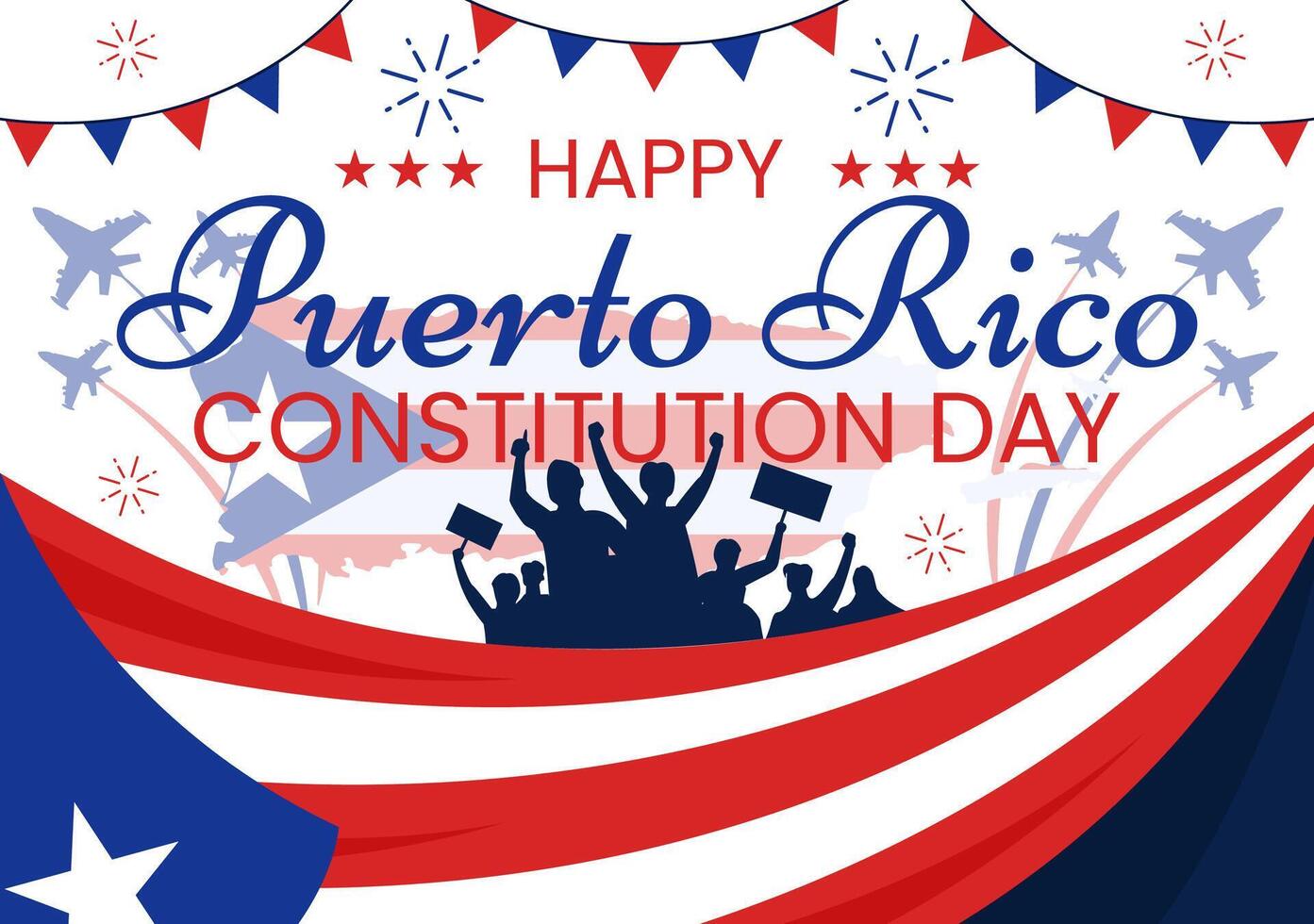 Happy Puerto Rico Constitution Day Illustration on 25 July with Waving Flag and Ribbon in National Holiday Flat Cartoon Background Design vector