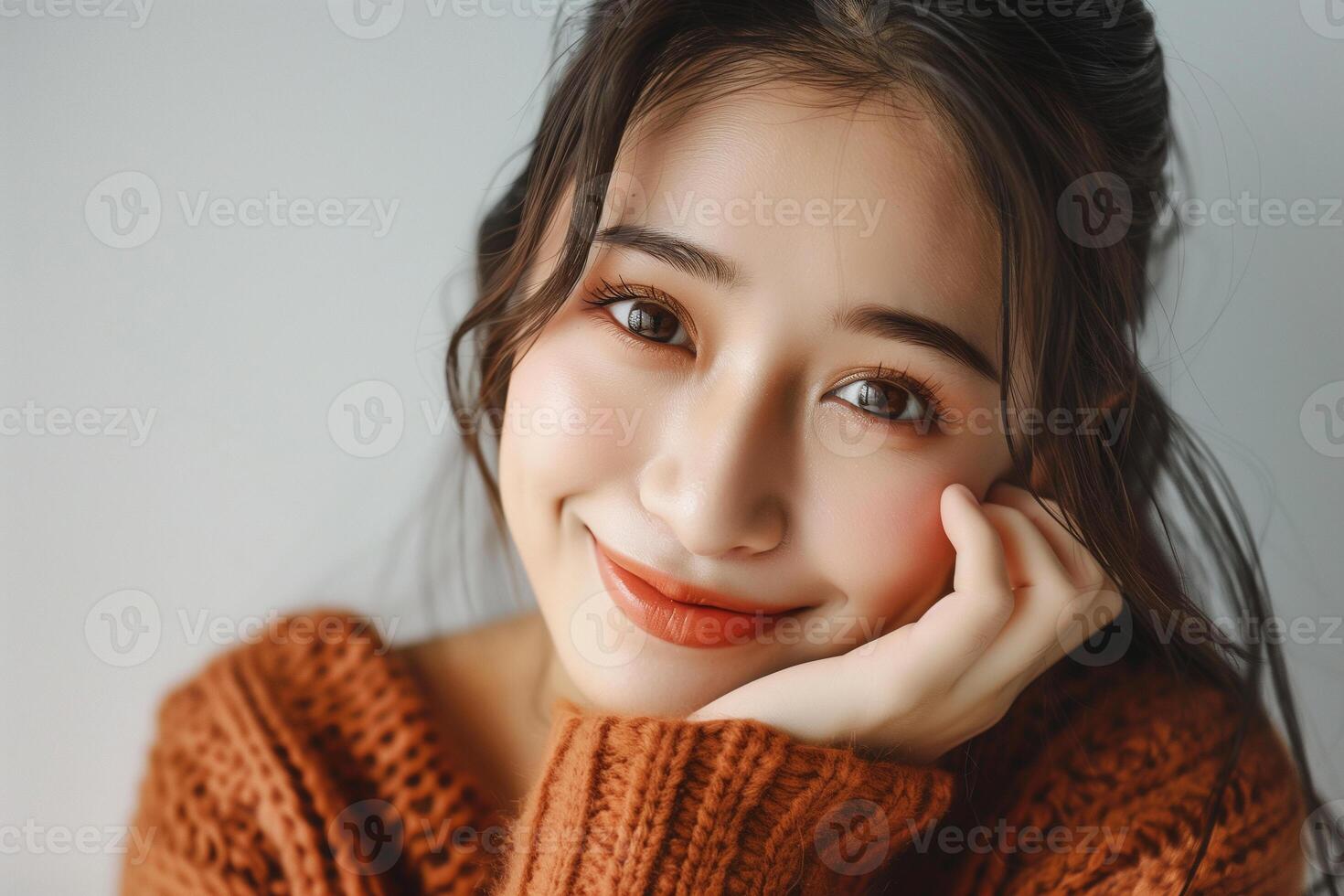 Portrait of beautiful Asian woman model. Beauty, cosmetology skin care and perfect make up concept photo