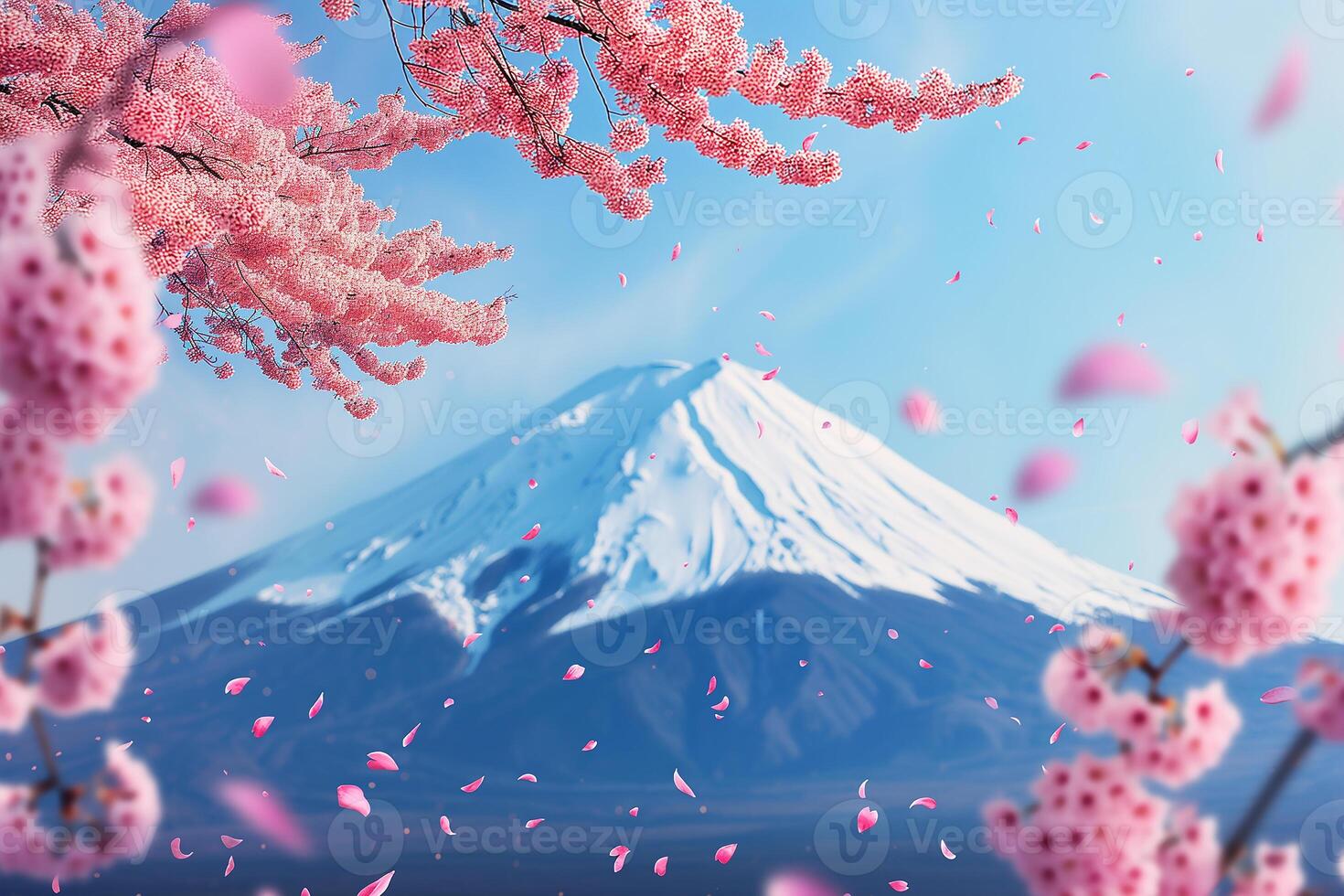 Beautiful view of Mount Fuji and cherry blossoms in spring. Nature and travel concept photo