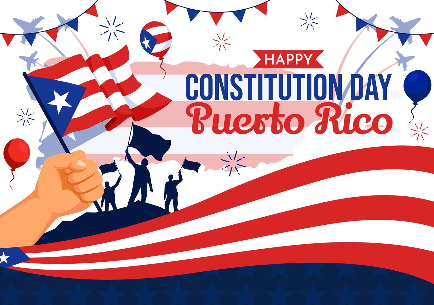 Happy Puerto Rico Constitution Day Illustration on 25 July with Waving Flag and Ribbon in National Holiday Flat Cartoon Background Design vector