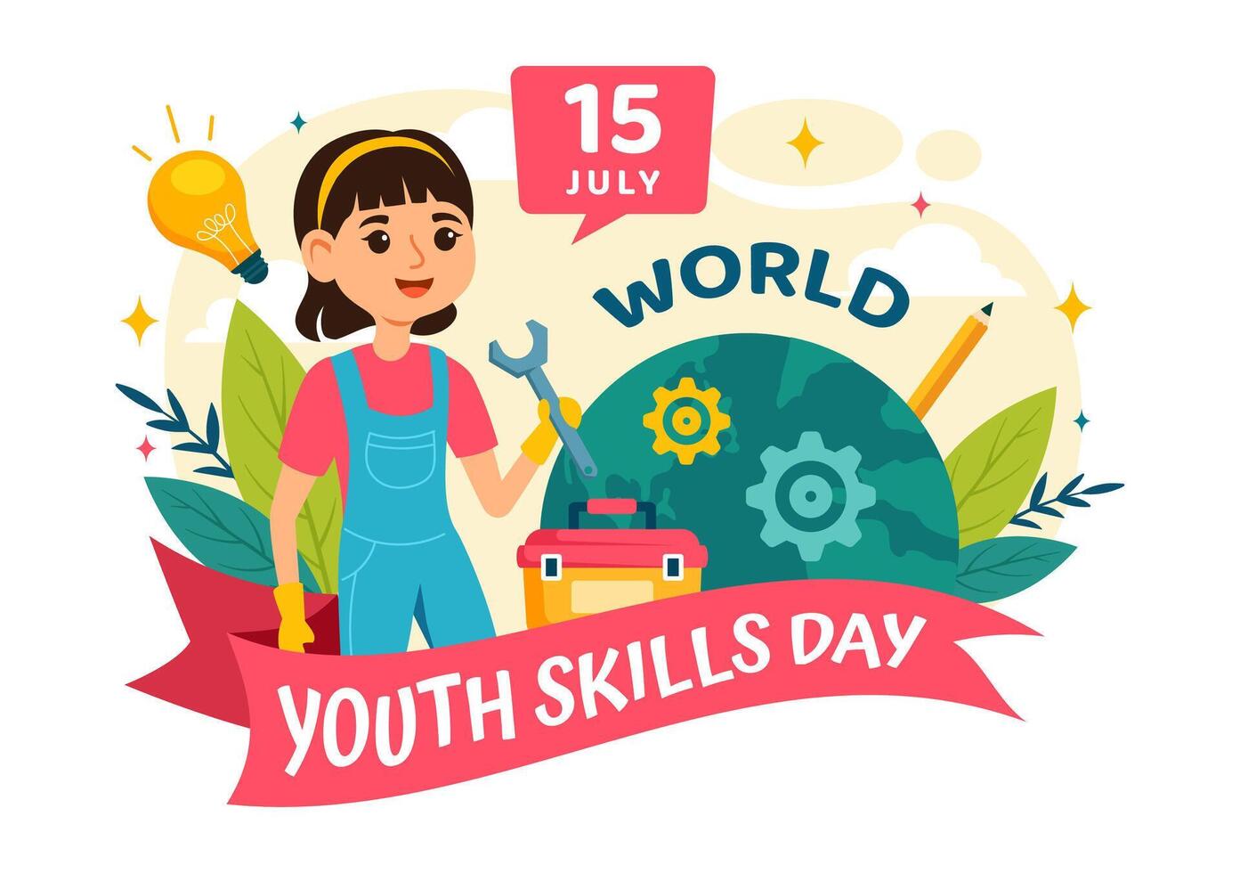 World Youth Skills Day Illustration of People with Skills for Various Employment and Entrepreneurship in Flat Kids Cartoon Background Design vector