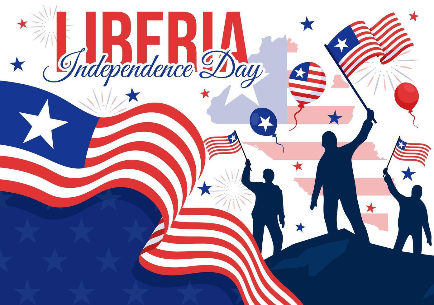 Happy Liberia Independence Day Illustration on July 26 with Waving flag and Ribbon in National Holiday Flat Cartoon Background Design vector