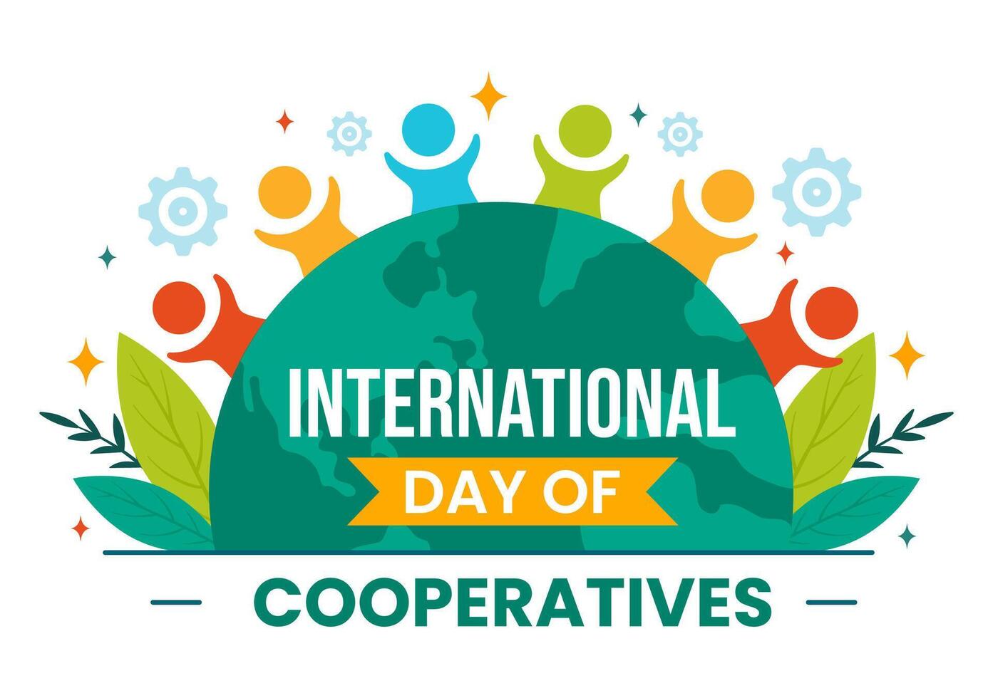 internacional día de cooperativas ilustración en 6 6 julio con personas a el complementario metas de el unido naciones en plano antecedentes vector