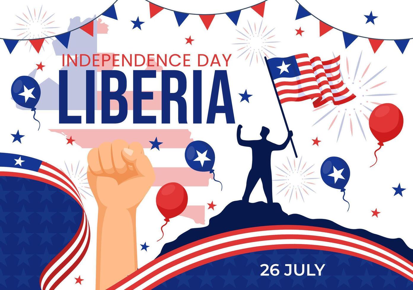 contento Liberia independencia día ilustración en julio 26 con ondulación bandera y cinta en nacional fiesta plano dibujos animados antecedentes diseño vector