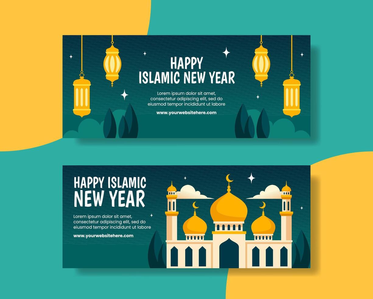 islámico nuevo año horizontal bandera plano dibujos animados mano dibujado plantillas antecedentes ilustración vector