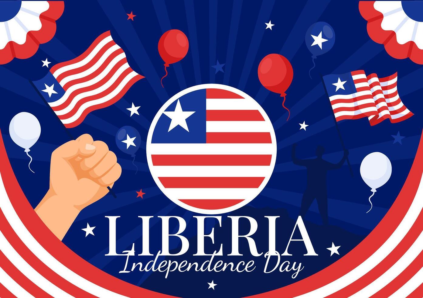 Happy Liberia Independence Day Illustration on July 26 with Waving flag and Ribbon in National Holiday Flat Cartoon Background Design vector