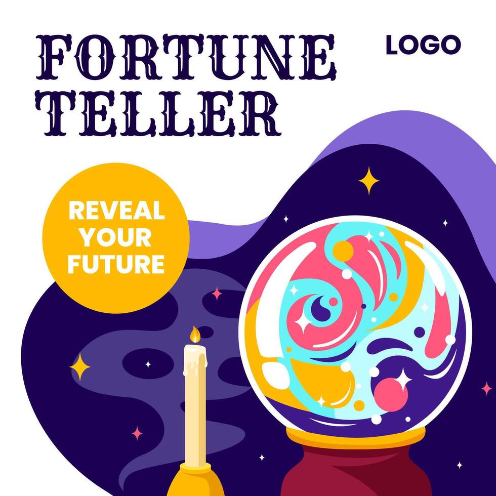 Fortune Teller Social Media Illustration Flat Cartoon Hand Drawn Templates Background vector