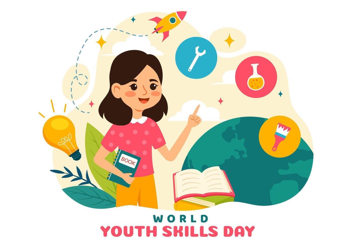 World Youth Skills Day Illustration of People with Skills for Various Employment and Entrepreneurship in Flat Kids Cartoon Background Design vector