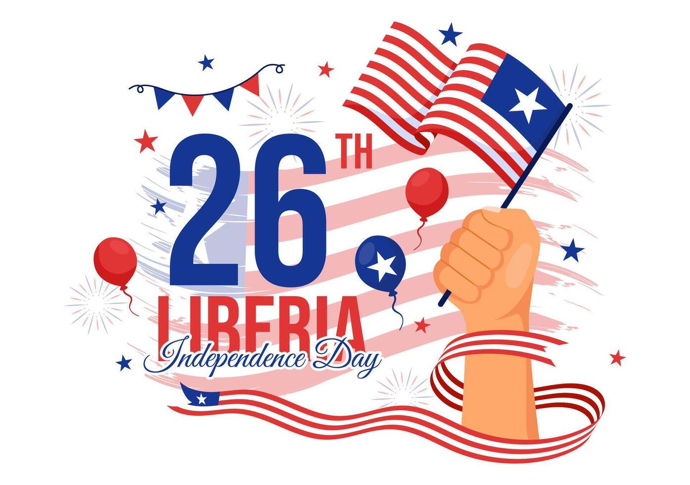 contento Liberia independencia día ilustración en julio 26 con ondulación bandera y cinta en nacional fiesta plano dibujos animados antecedentes diseño vector