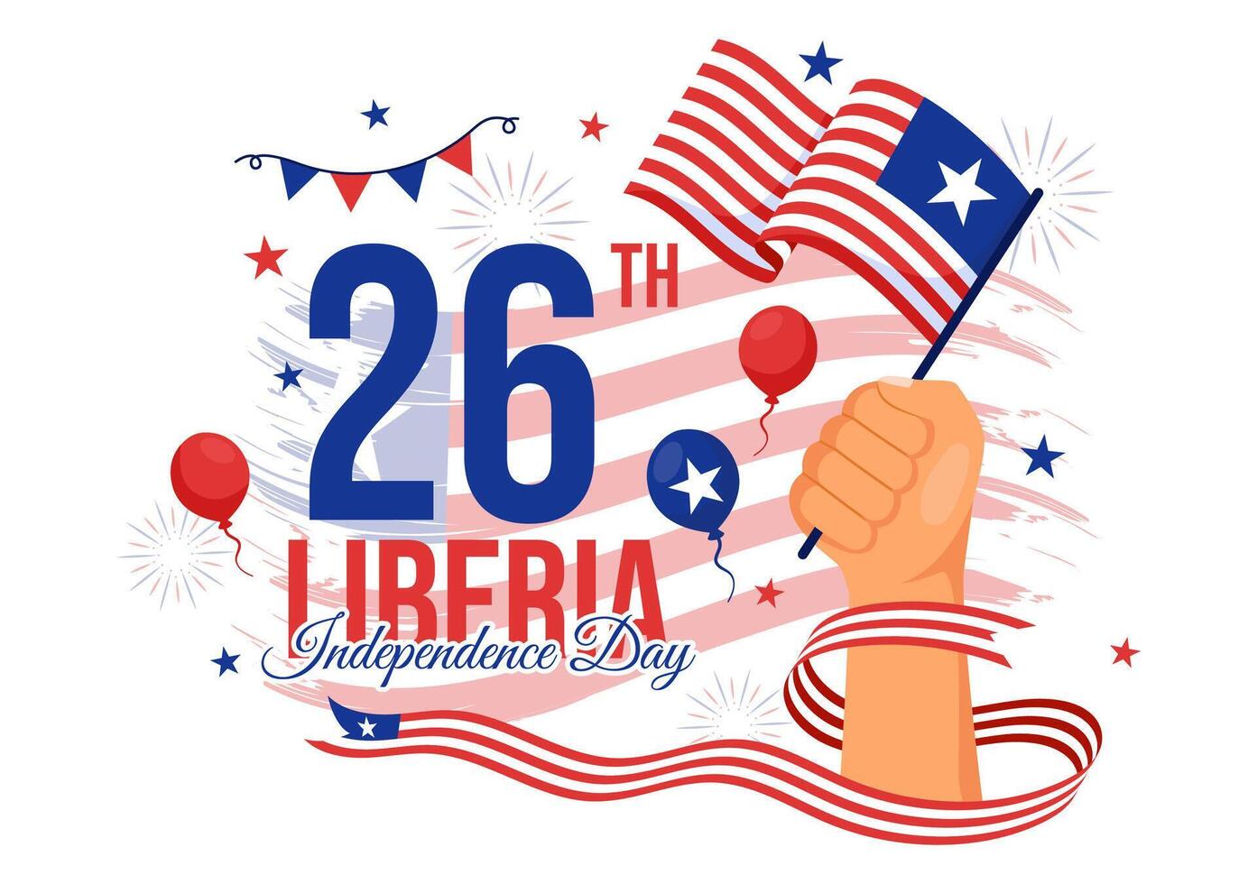Happy Liberia Independence Day Illustration on July 26 with Waving flag and Ribbon in National Holiday Flat Cartoon Background Design vector