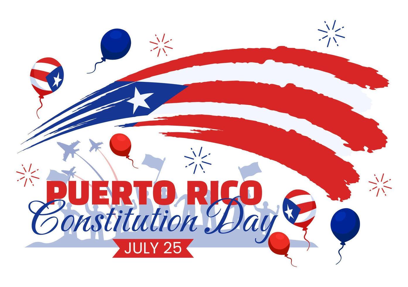 Happy Puerto Rico Constitution Day Illustration on 25 July with Waving Flag and Ribbon in National Holiday Flat Cartoon Background Design vector