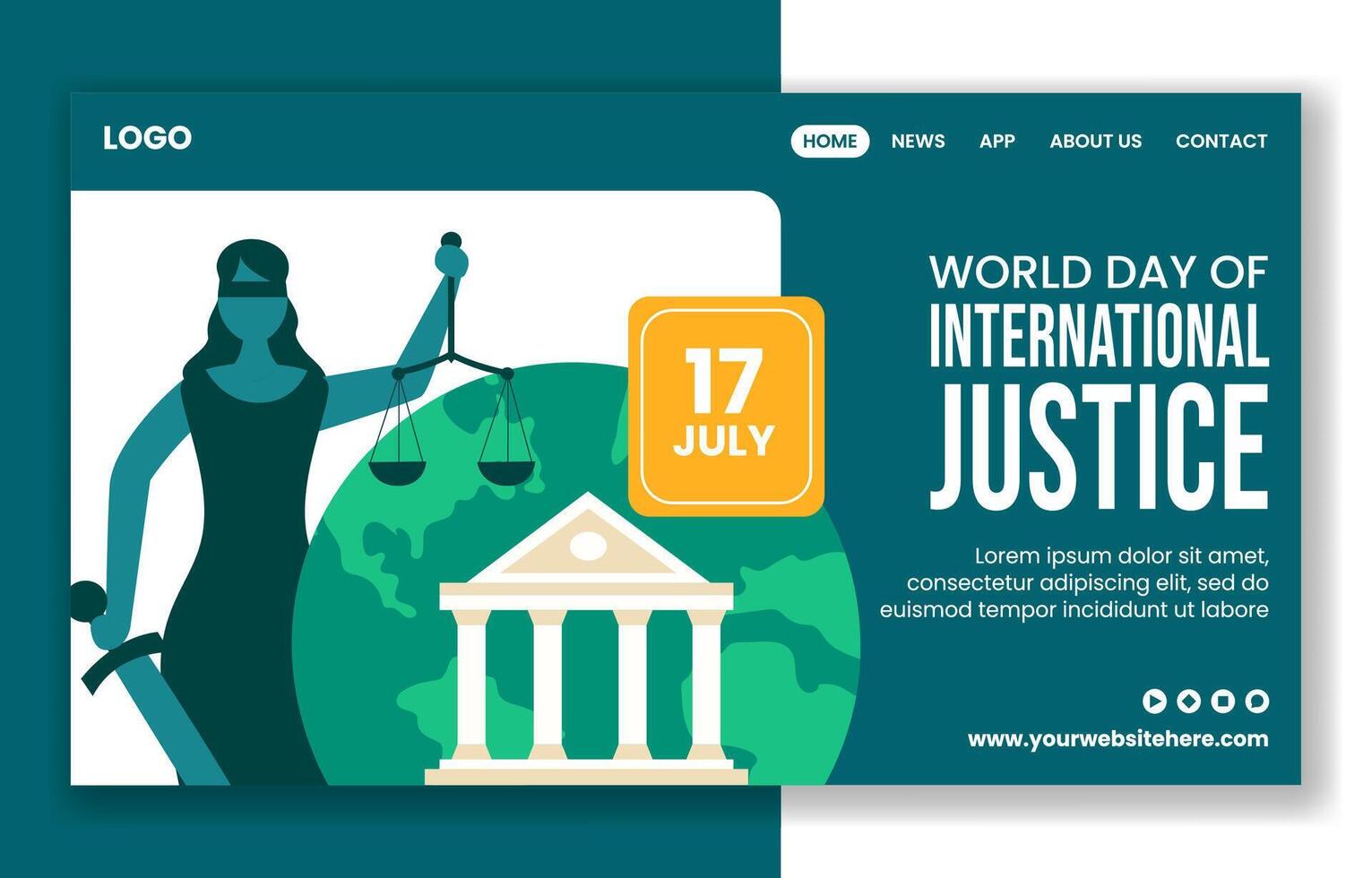 Day of Justice Social Media Landing Page Cartoon Hand Drawn Templates Background Illustration vector