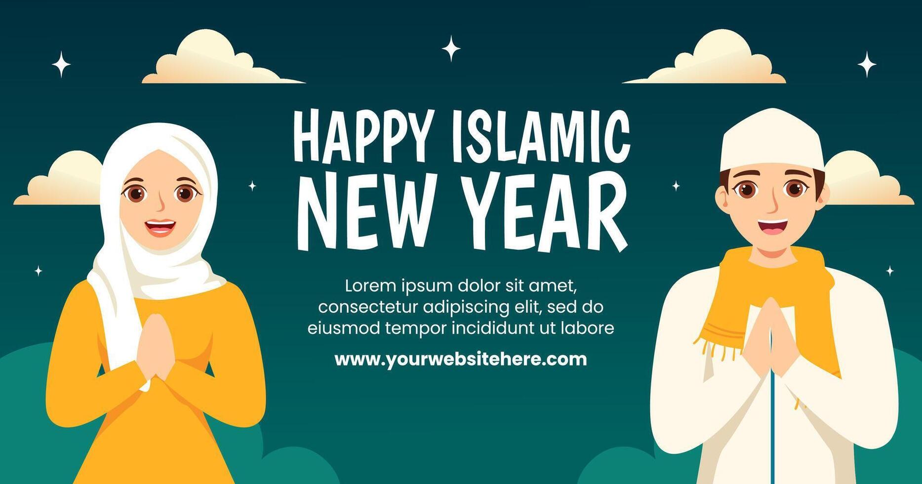 islámico nuevo año social medios de comunicación enviar plano dibujos animados mano dibujado plantillas antecedentes ilustración vector