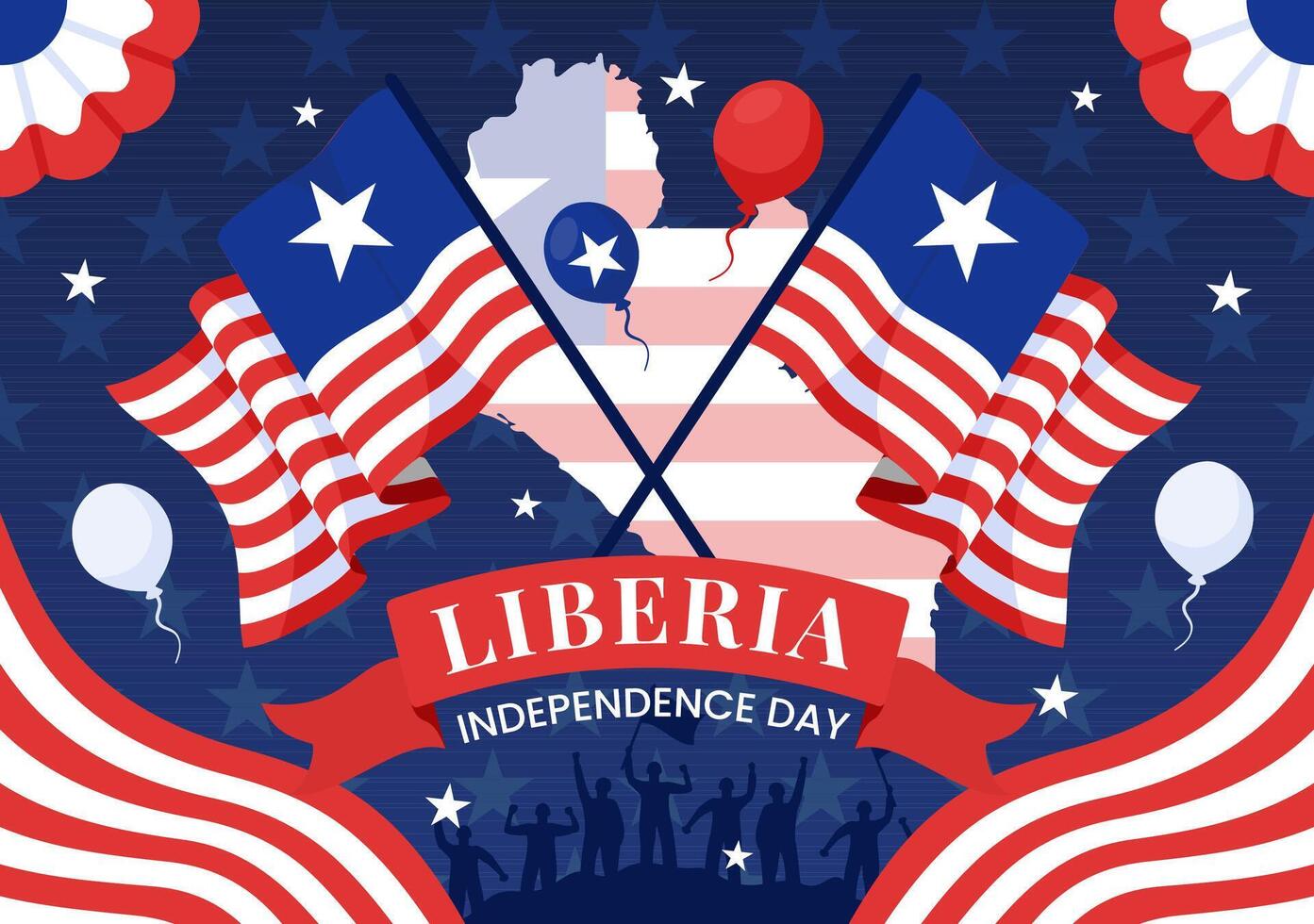 Happy Liberia Independence Day Illustration on July 26 with Waving flag and Ribbon in National Holiday Flat Cartoon Background Design vector