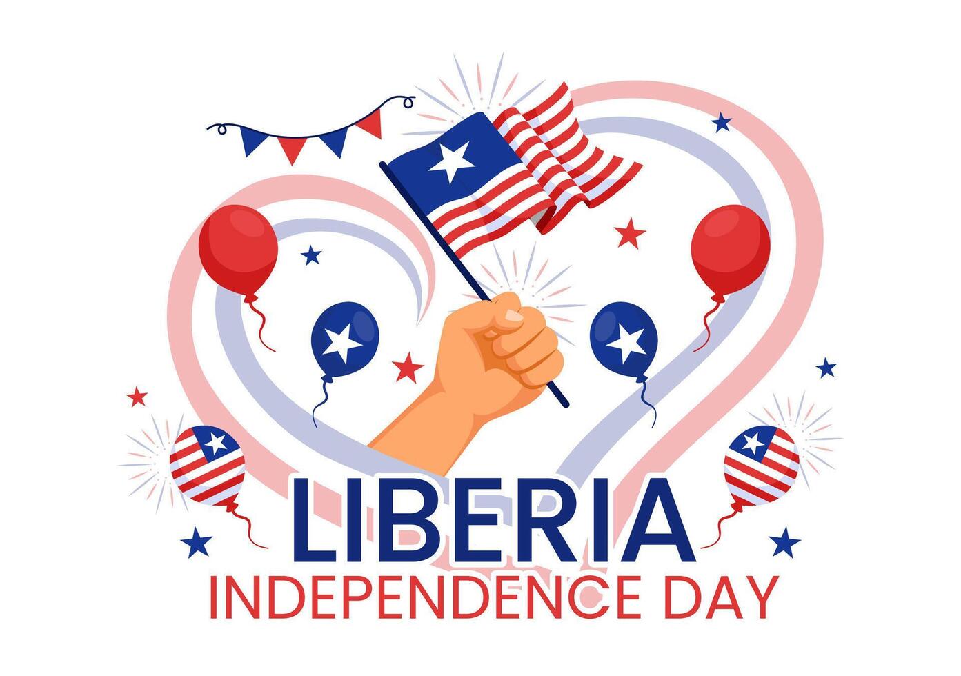 Happy Liberia Independence Day Illustration on July 26 with Waving flag and Ribbon in National Holiday Flat Cartoon Background Design vector