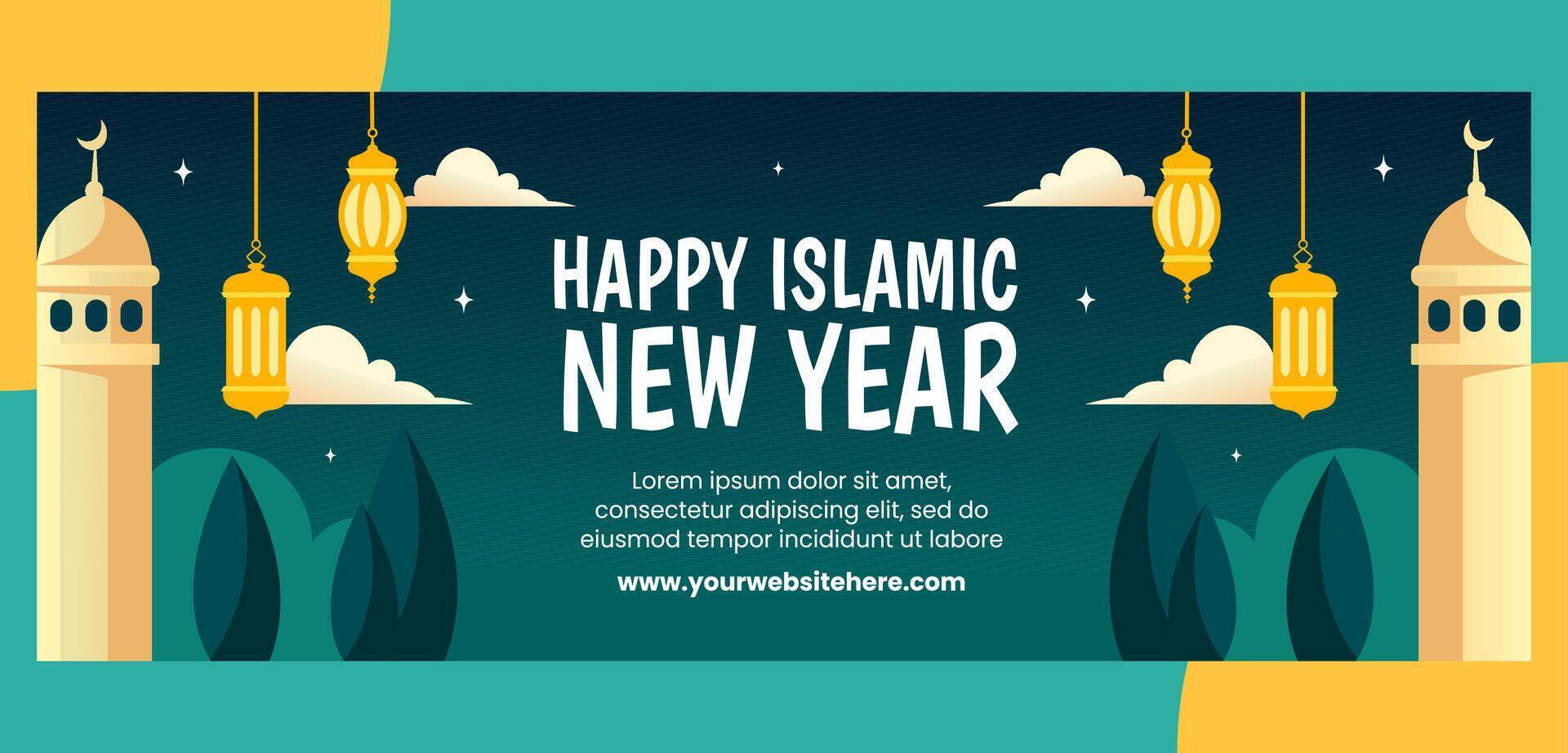 Islamic New Year Cover Flat Cartoon Hand Drawn Templates Background Illustration vector