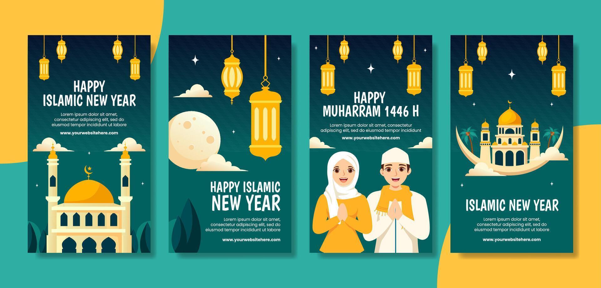 Islamic New Year Social Media Stories Flat Cartoon Hand Drawn Templates Background Illustration vector