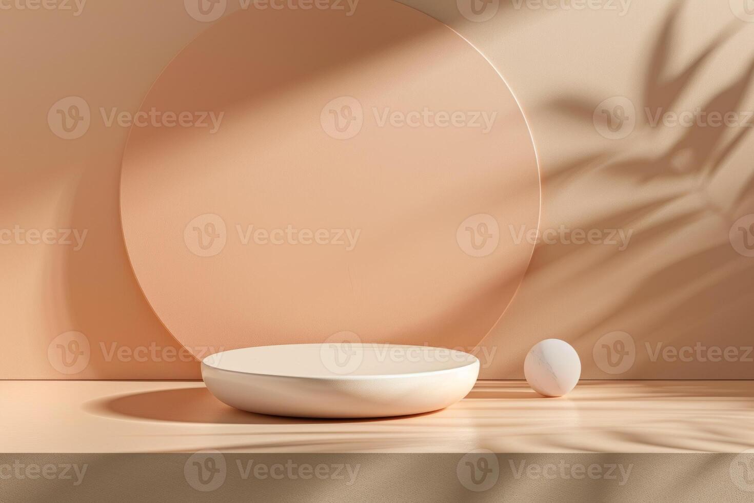 High quality template of a product podium in a minimalist style suitable for showcasing any product in peach colors. Minimal wall scene mockup products stage for showcase, Banner. photo