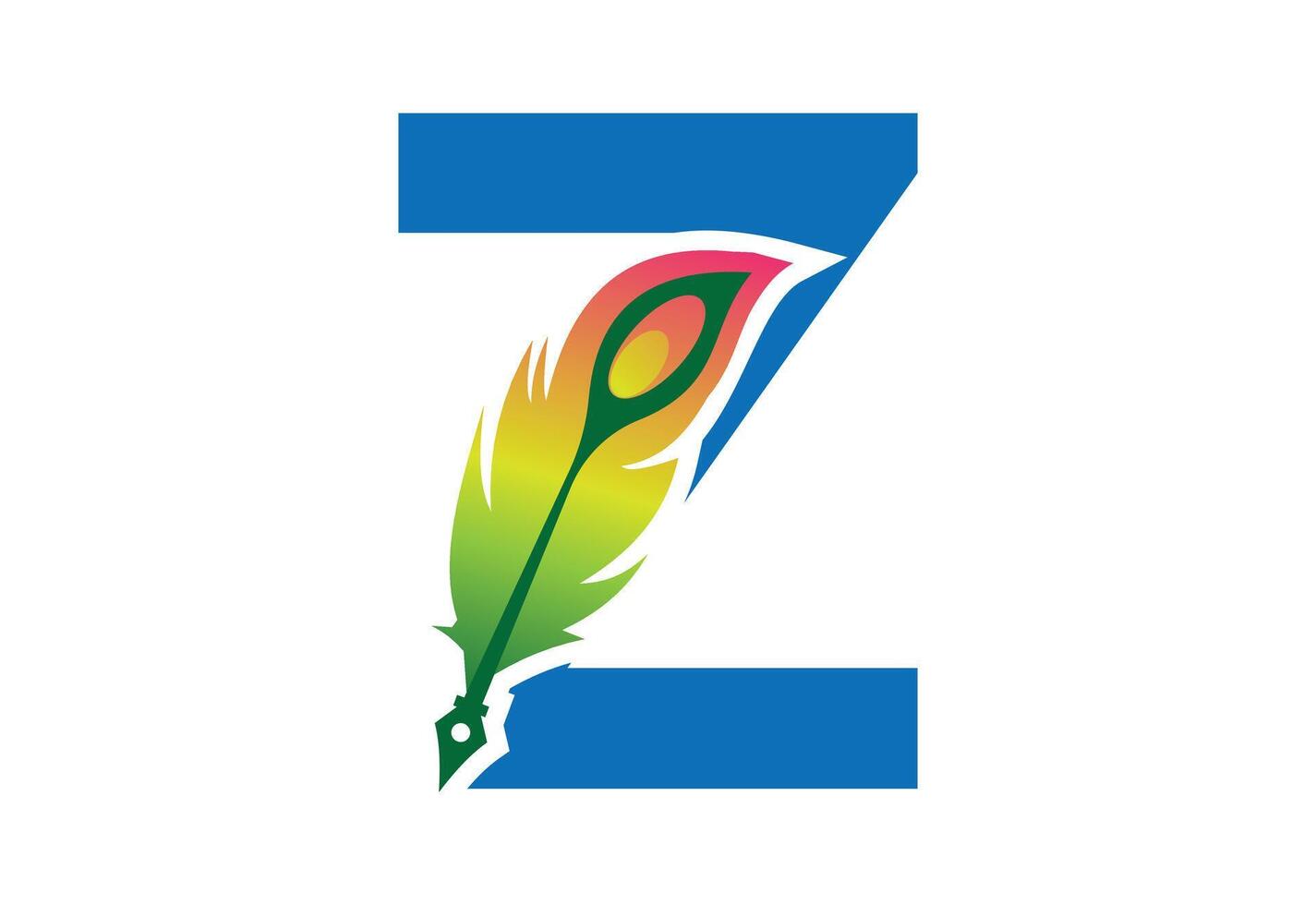 drawn feather pen with latter Z template vector