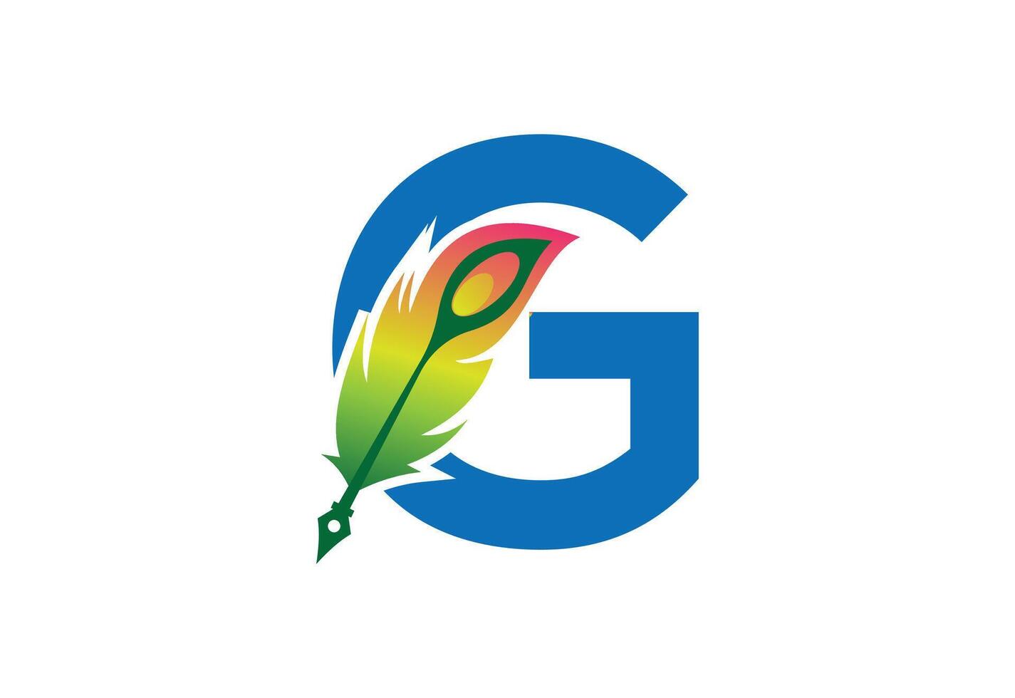 drawn feather pen with latter G template vector