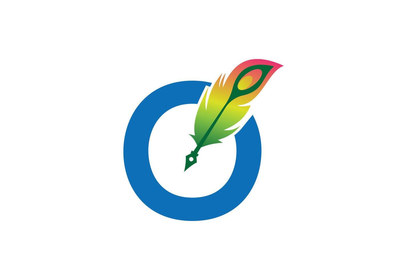 drawn feather pen with latter O template vector