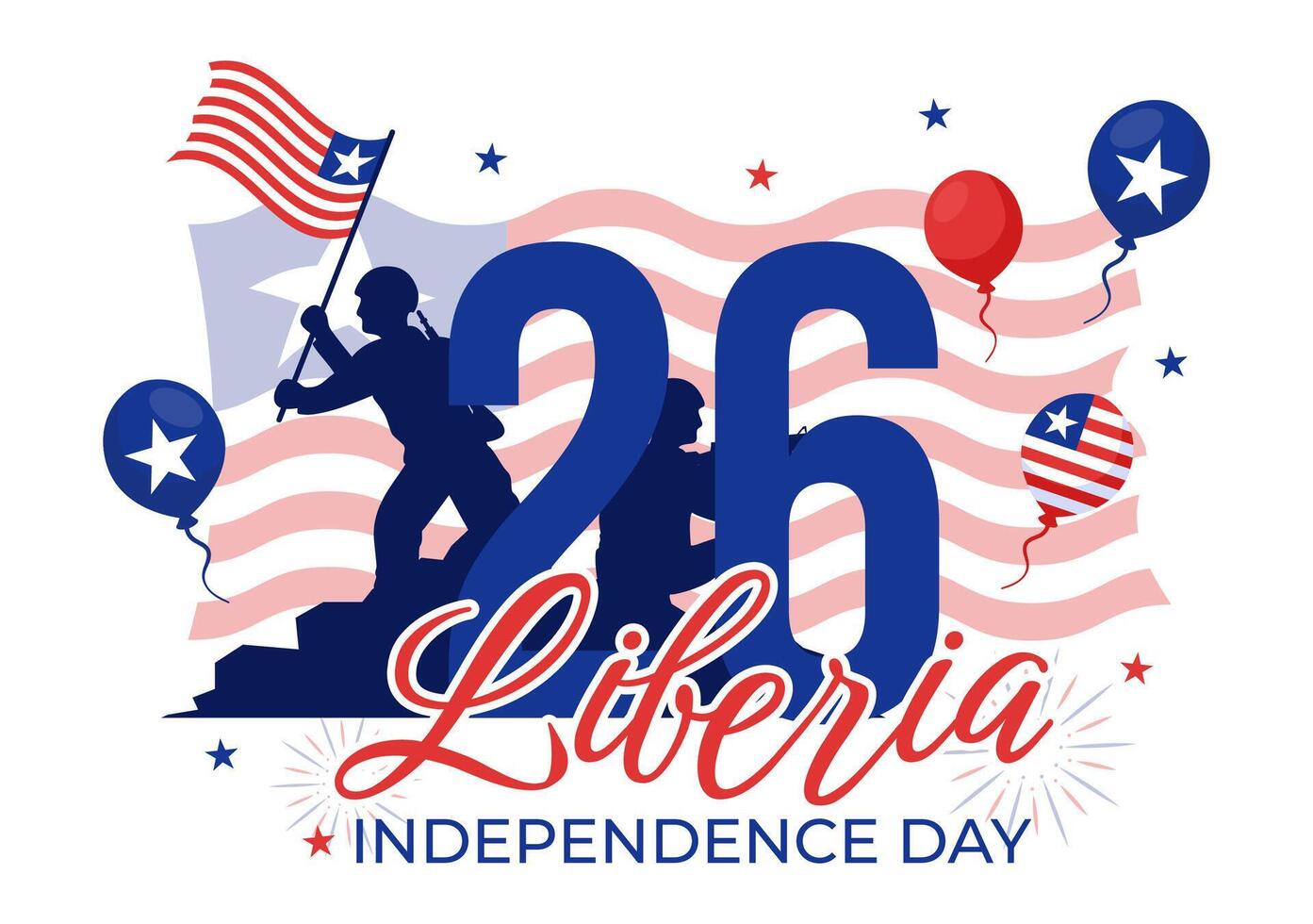 contento Liberia independencia día ilustración en julio 26 con ondulación bandera y cinta en nacional fiesta plano dibujos animados antecedentes diseño vector