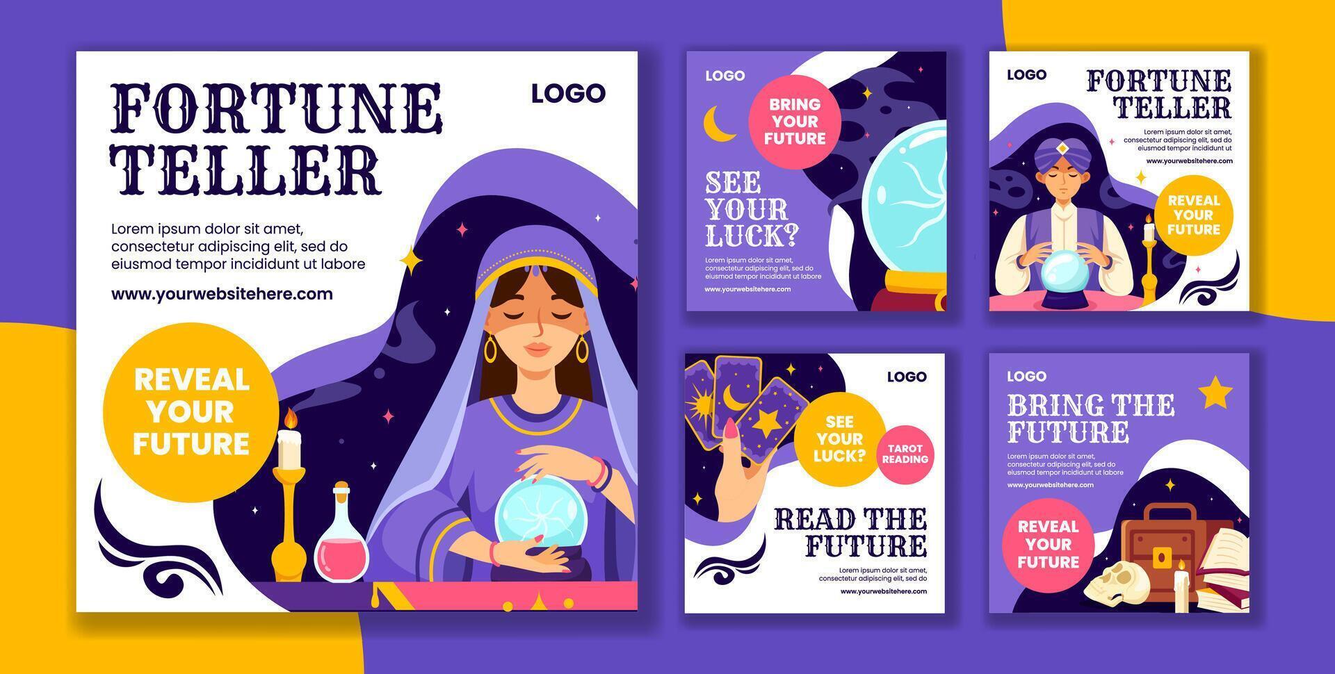 Fortune Teller Social Media Post Flat Cartoon Hand Drawn Templates Background Illustration vector