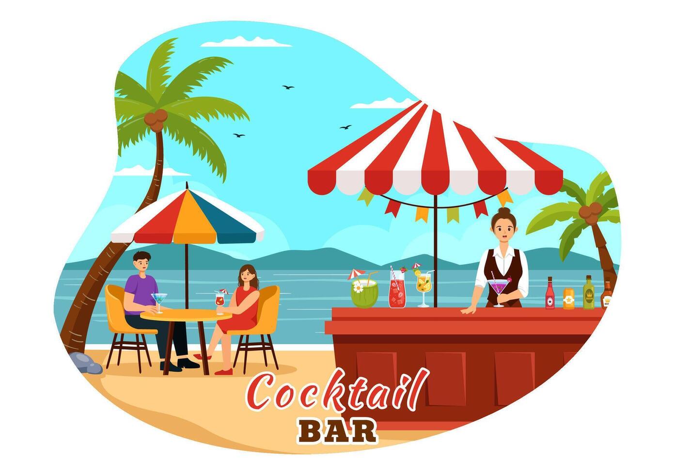 Cocktail Bar or Nightclub Illustration of Friends Hanging Out with Alcoholic Fruit Juice Drinks or Cocktails in Flat Cartoon Background vector