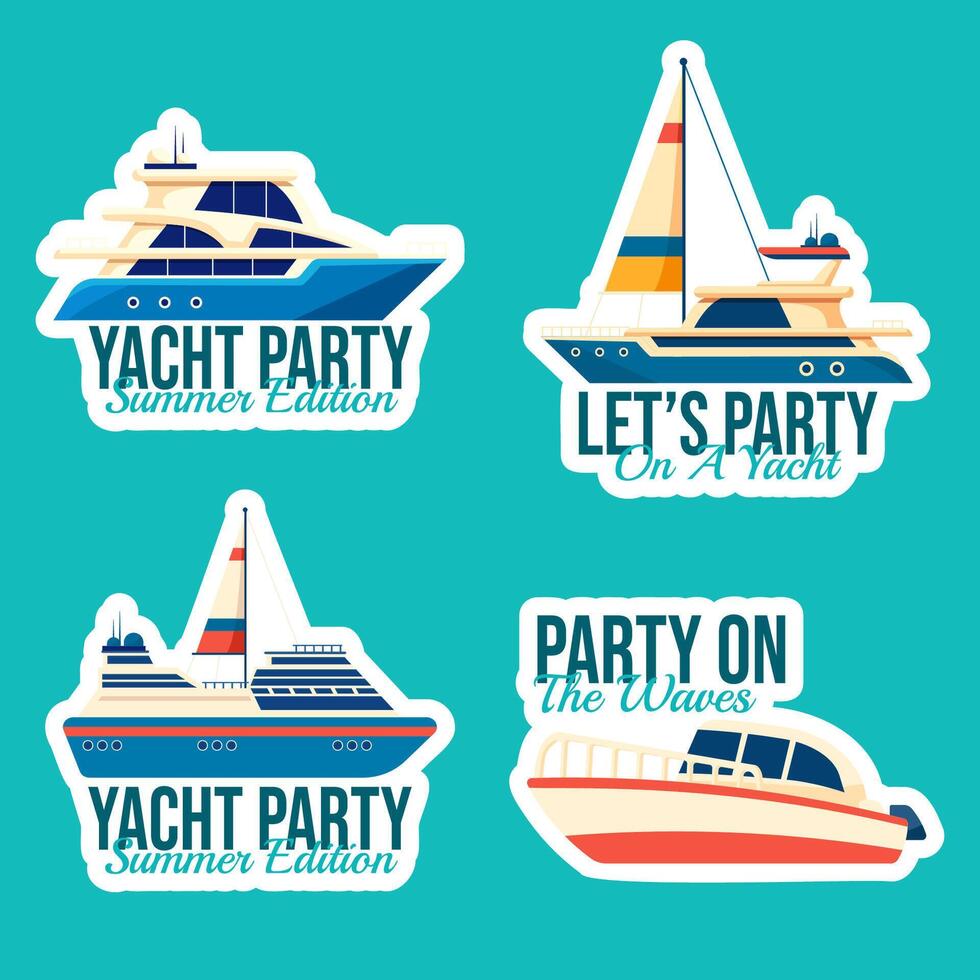 Yachts Party Label Flat Cartoon Hand Drawn Templates Background Illustration vector