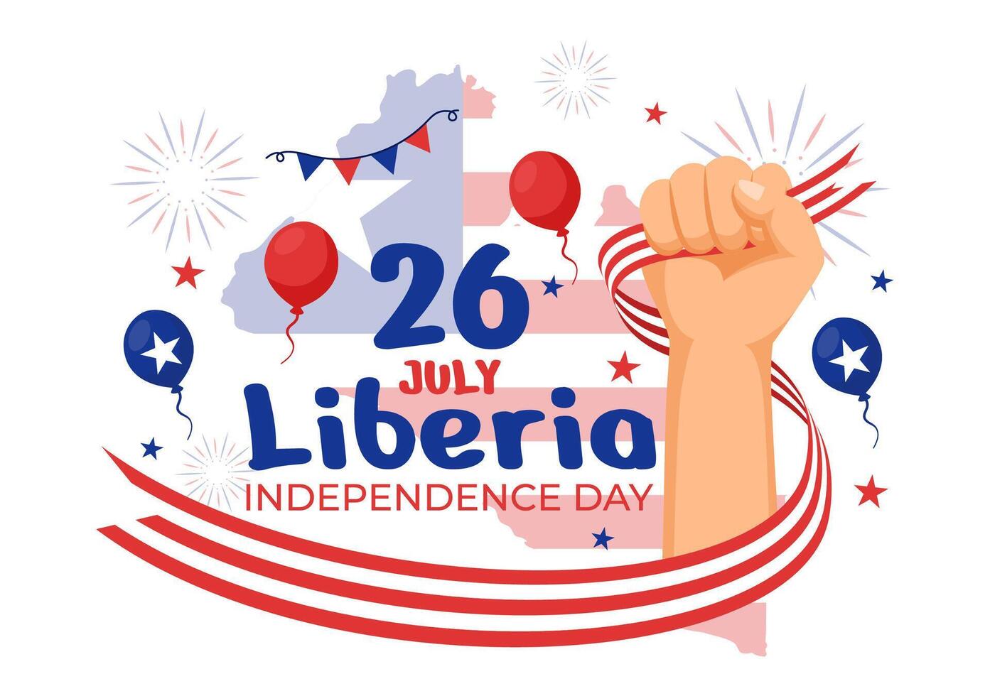 Happy Liberia Independence Day Illustration on July 26 with Waving flag and Ribbon in National Holiday Flat Cartoon Background Design vector