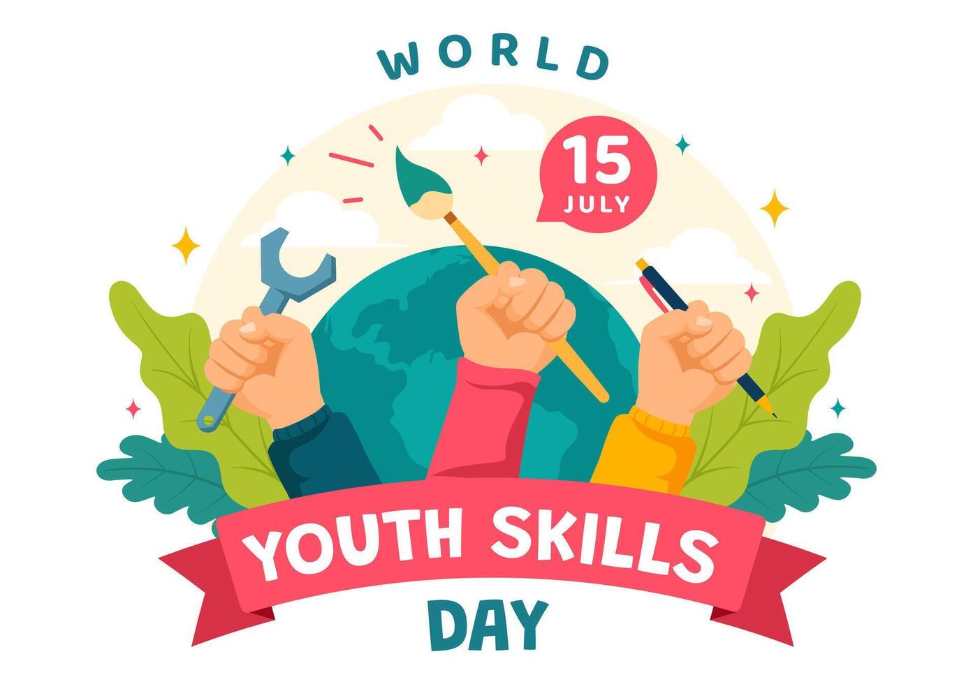 World Youth Skills Day Illustration of People with Skills for Various Employment and Entrepreneurship in Flat Kids Cartoon Background Design vector