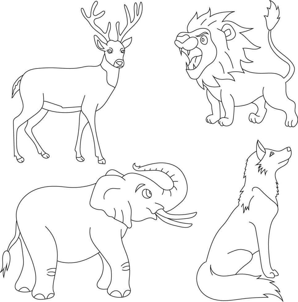 Outline Animals Clipart Set. Cartoon Wild Animals Clipart Set for Lovers of Wildlife vector