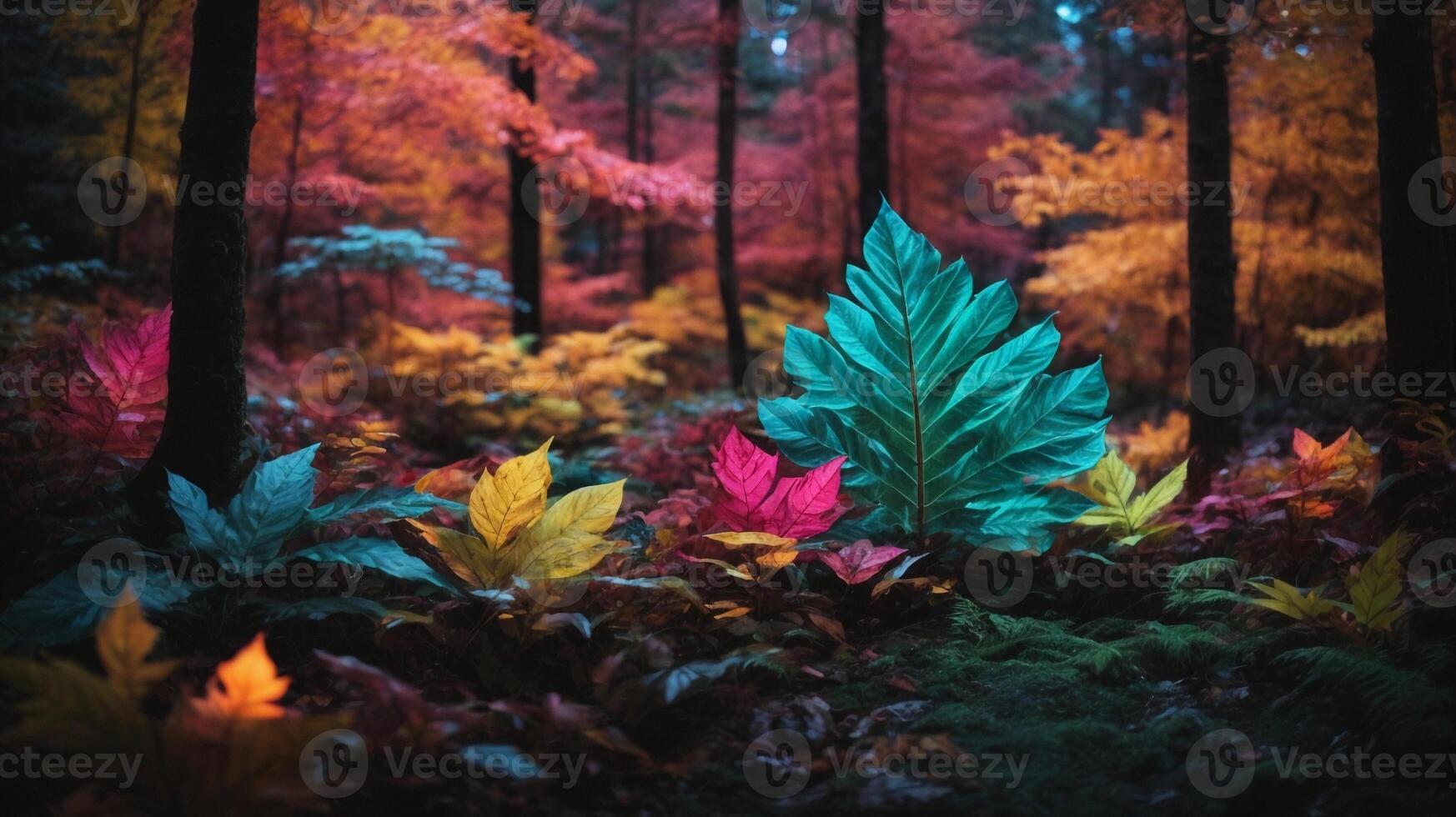 Composition with neon-colored leaves photo