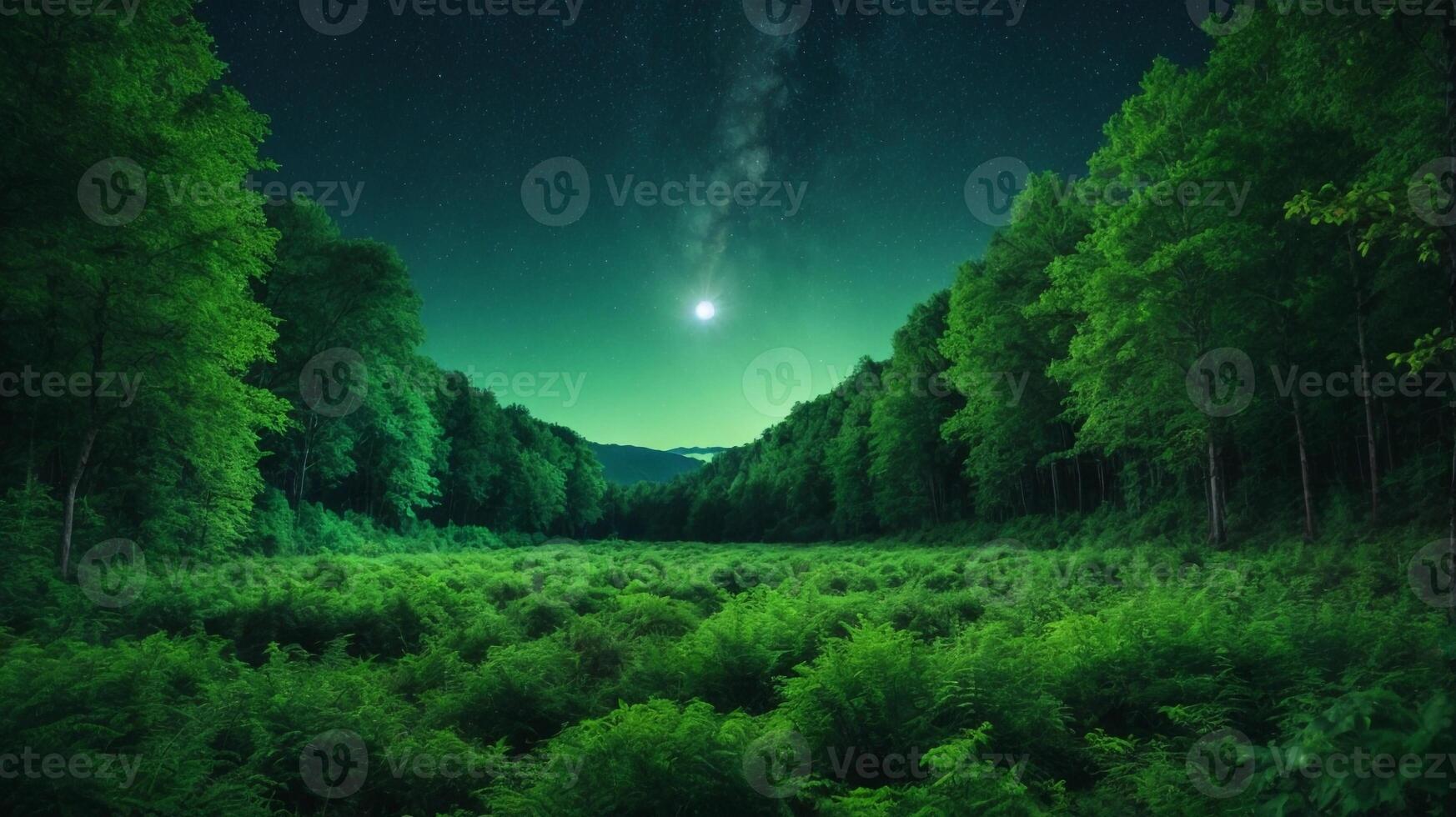 Green forest at night photo