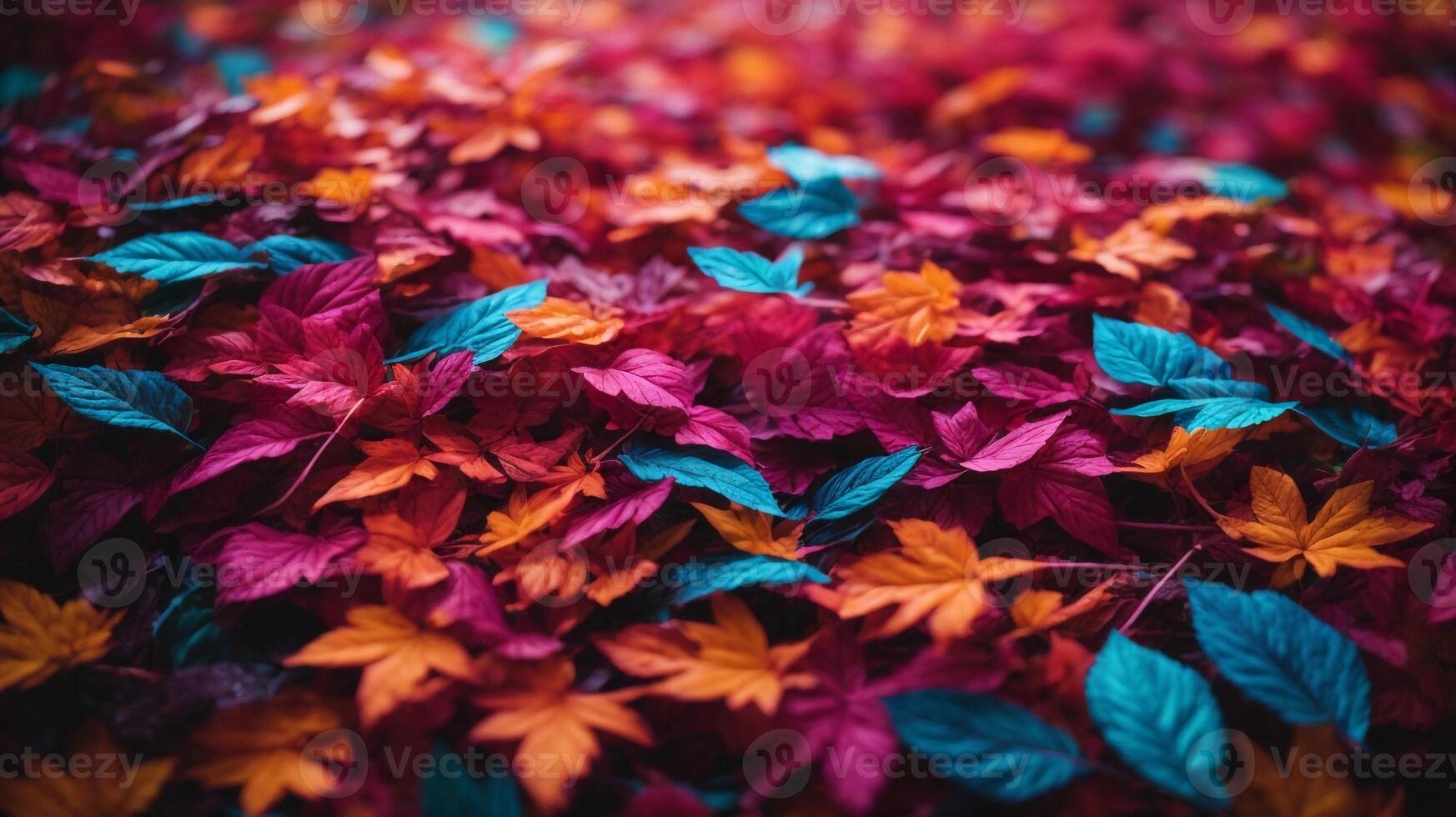 Background with neon-colored leaves on the ground photo