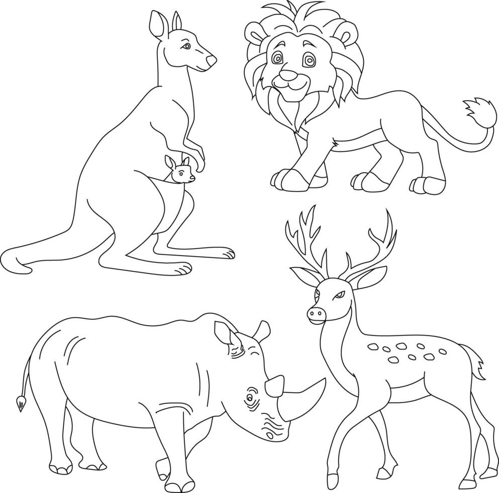 Outline Animals Clipart Set. Cartoon Wild Animals Clipart Set for Lovers of Wildlife vector