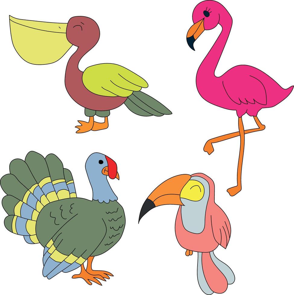 linda pequeño aves clipart conjunto plano diseño. pájaro plano ilustración vector