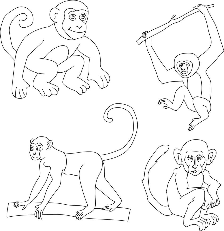 Monkey Clipart Set. Cartoon Wild Animals Clipart Set for Lovers of Wildlife vector