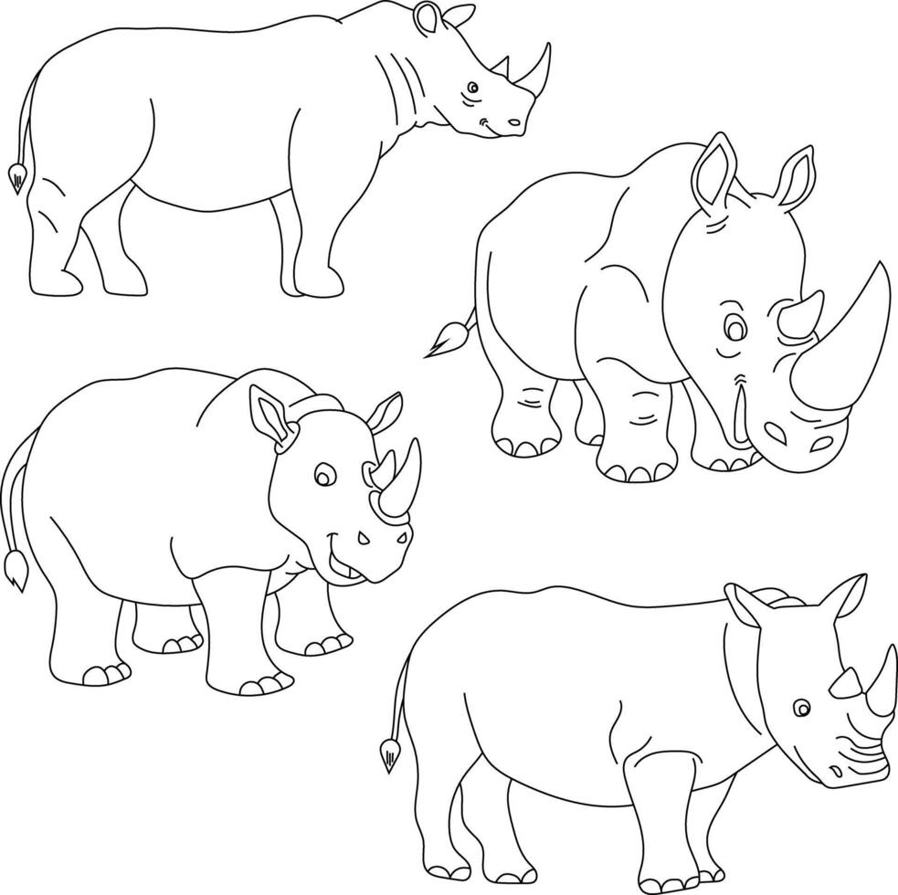 Rhino Clipart Set. Cartoon Wild Animals Clipart Set for Lovers of Wildlife vector