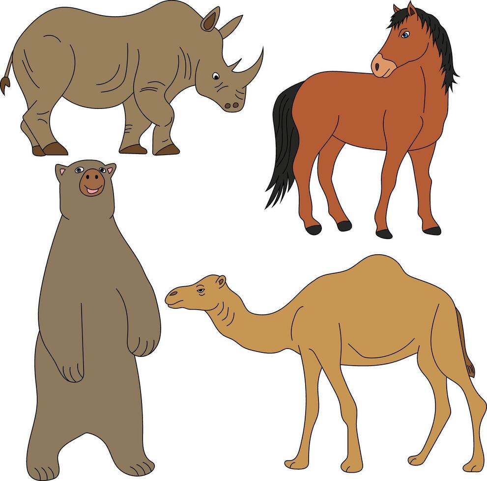 Colorful Animals Clipart Set. Cartoon Wild Animals Clipart Set for Lovers of Wildlife vector