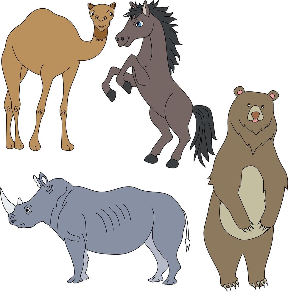 Colorful Animals Clipart Set. Cartoon Wild Animals Clipart Set for Lovers of Wildlife vector