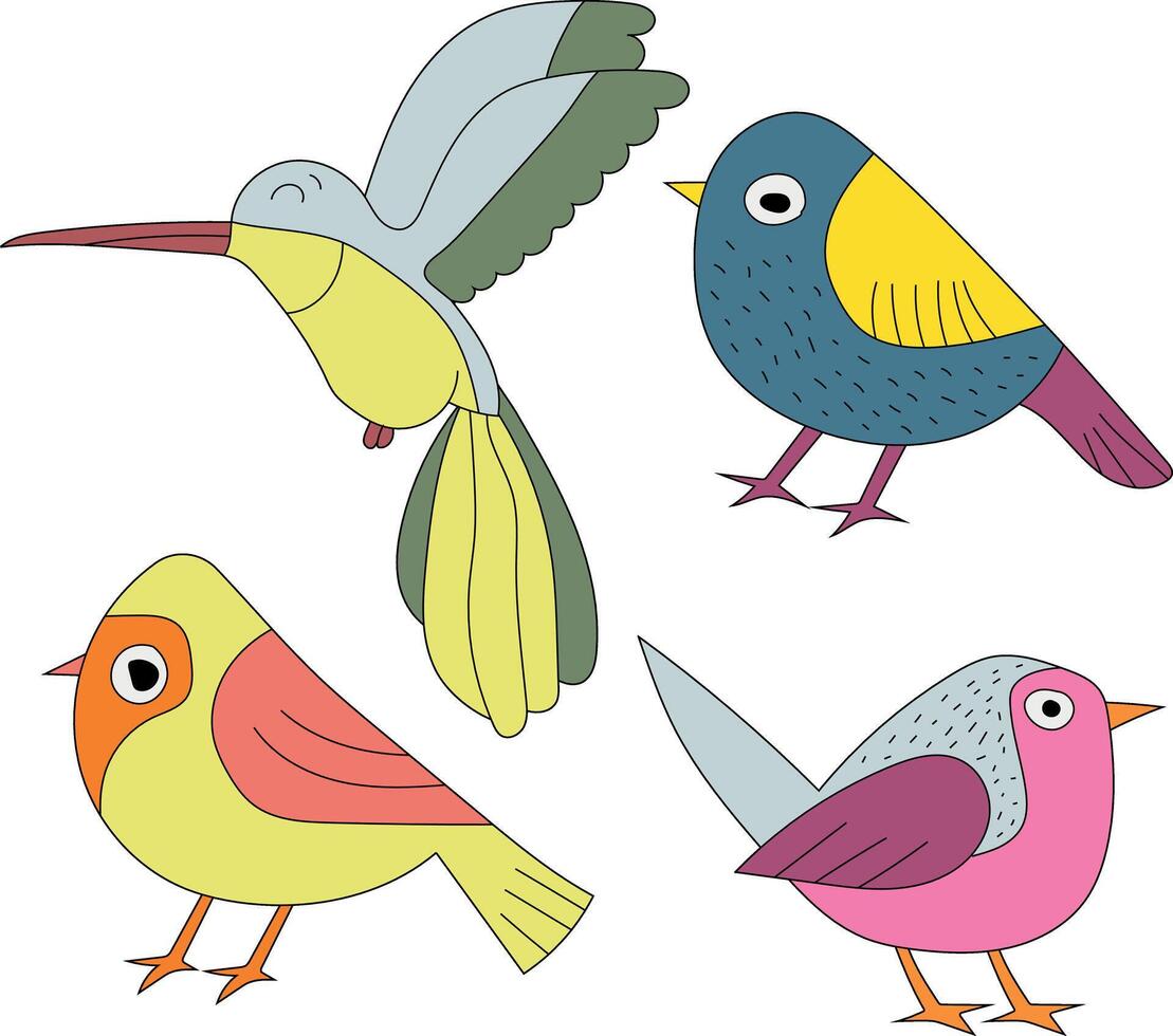 linda pequeño aves clipart conjunto plano diseño. pájaro plano ilustración vector