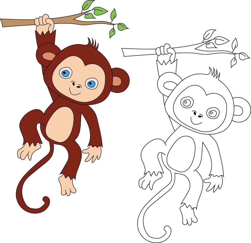 Monkey Clipart Set. Cartoon Wild Animals Clipart Set for Lovers of Wildlife vector