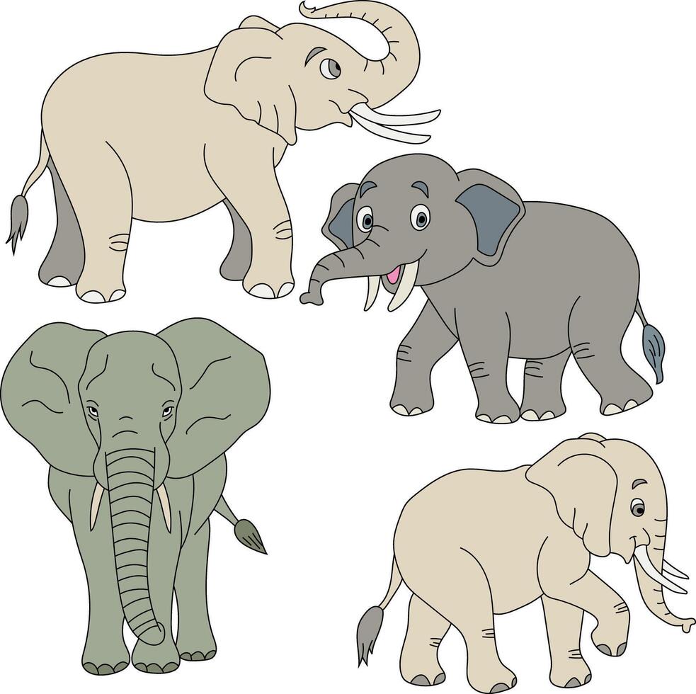 Elephant Clipart Set. Cartoon Wild Animals Clipart Set for Lovers of Wildlife vector